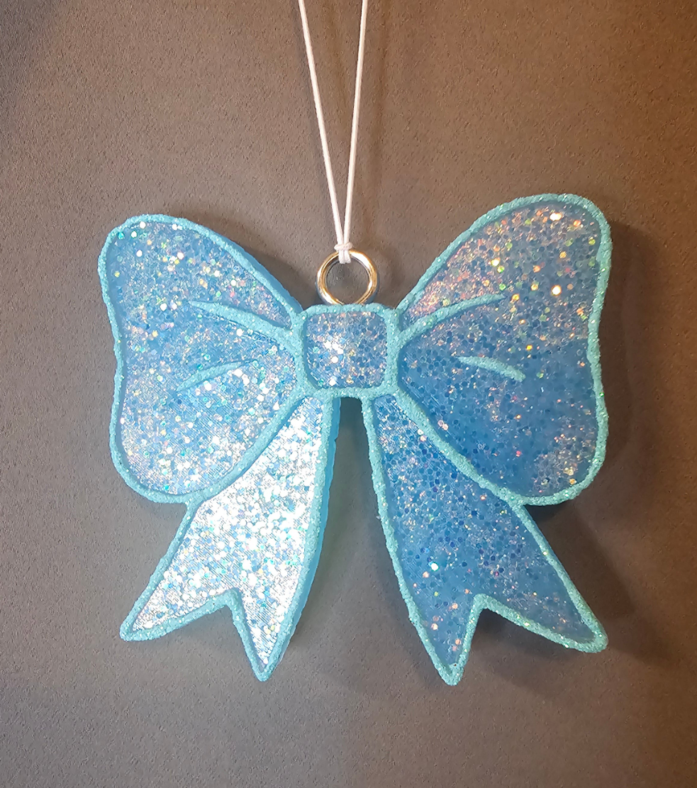 Blue Glittery Bow Hanging Freshie