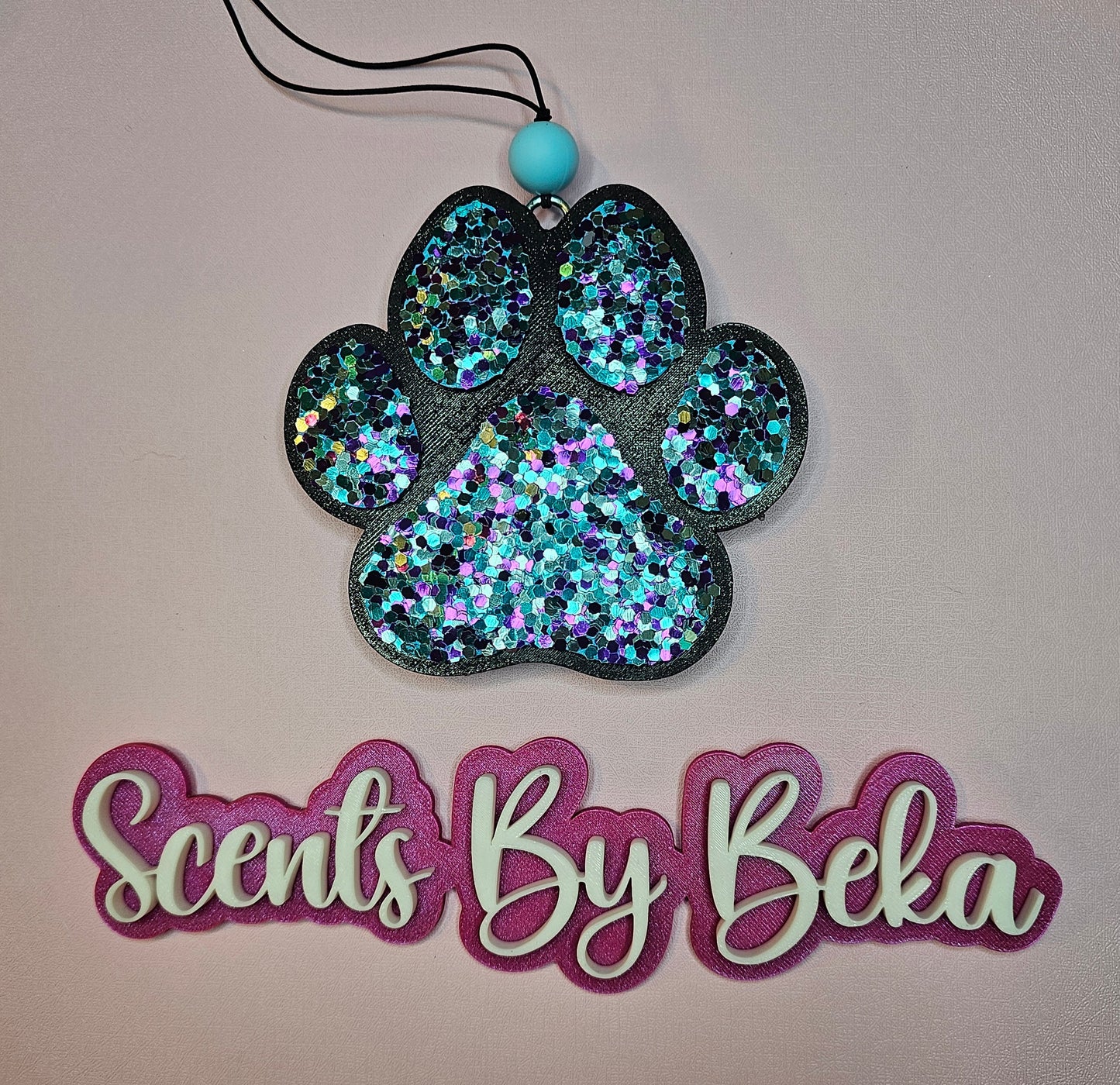 Black Glittery Dog Paw Print Freshie