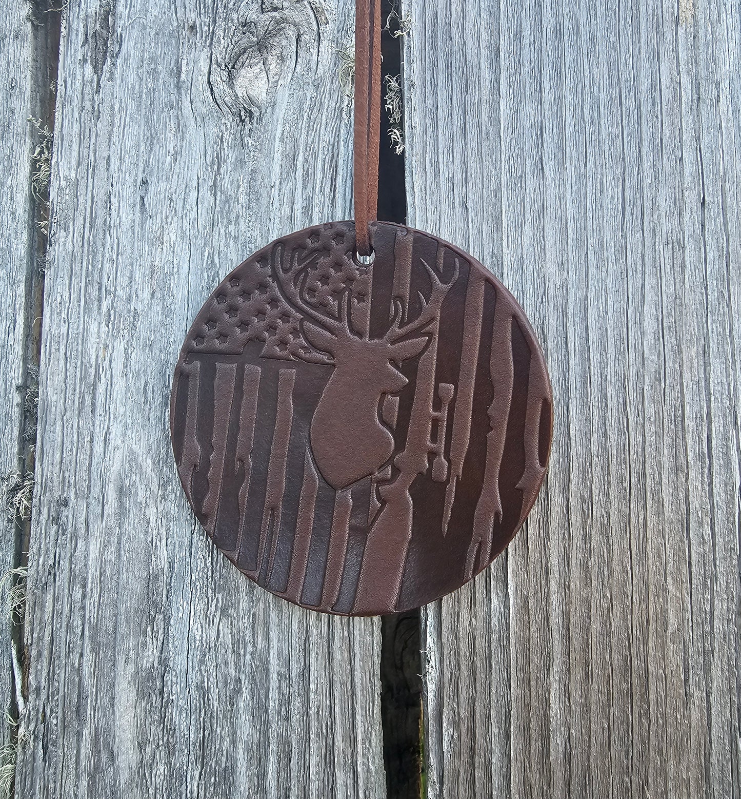 Hunter Deer/Rifle Leather Air Freshener