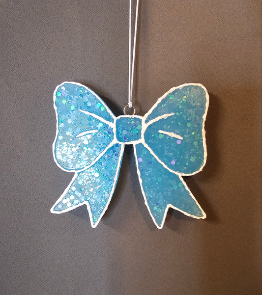 Blue Glittery Bow Hanging Freshie