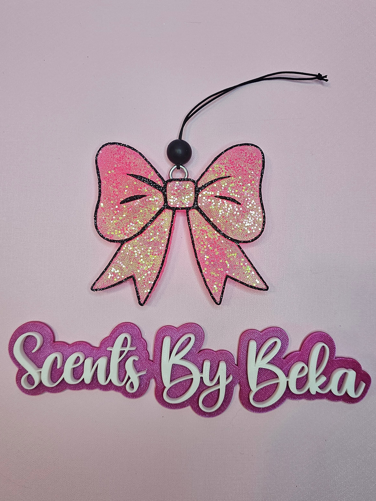 Pink and Black Glittery Bow Freshie