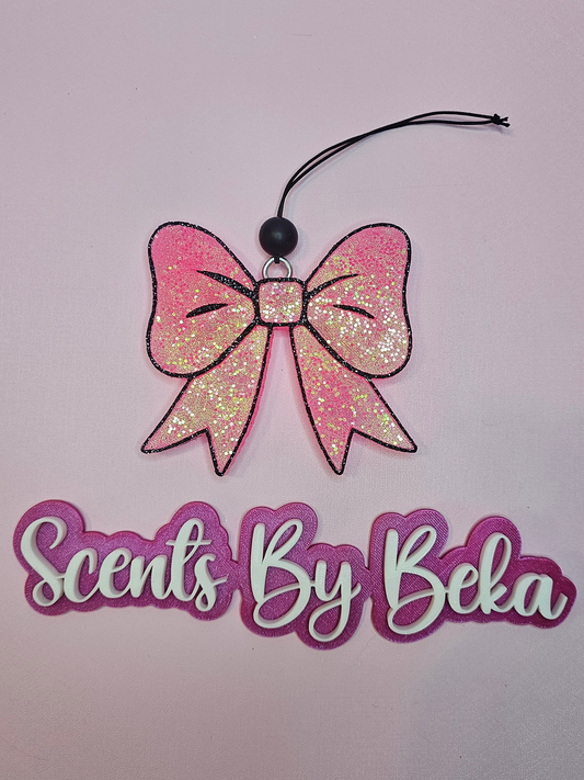 Pink and Black Glittery Bow Freshie
